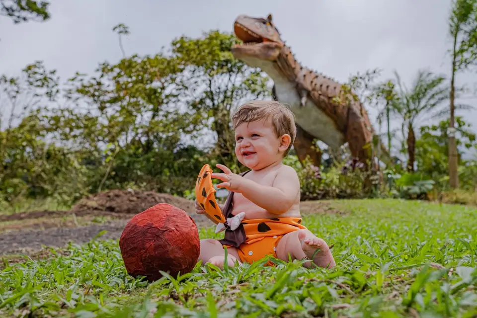 Niño jugando con dinosaurios